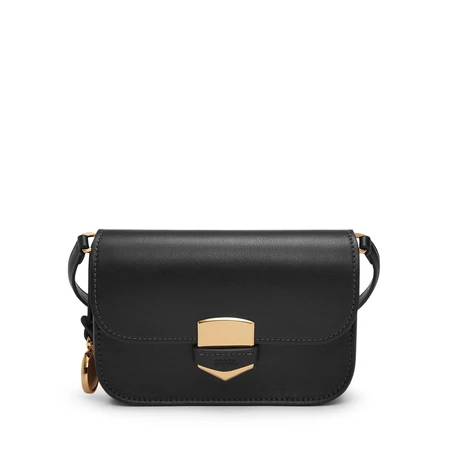 Fossil Lennox Flap Crossbody S Black Leather Tas Wanita - ZB1926-001